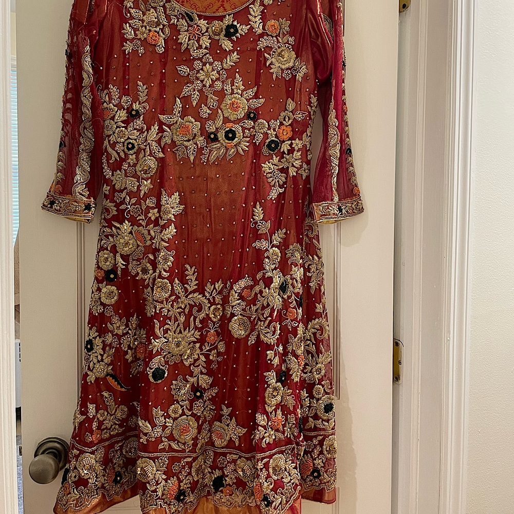 Indian wear. Beautiful gold embroidery with pants and dupatta/ scarf